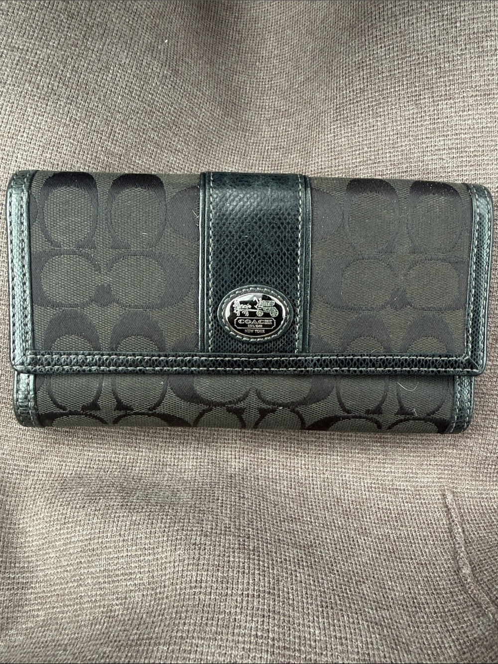 Coach Black Signature Continental Card Holder Wallet